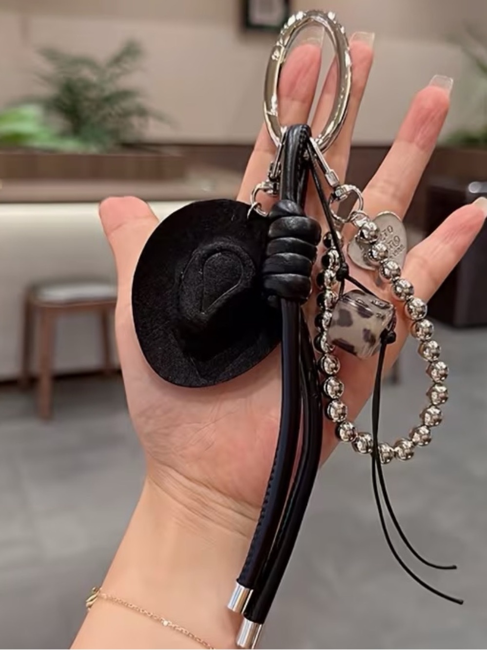 Black Hat & Tassel Key and Card Holder Charm